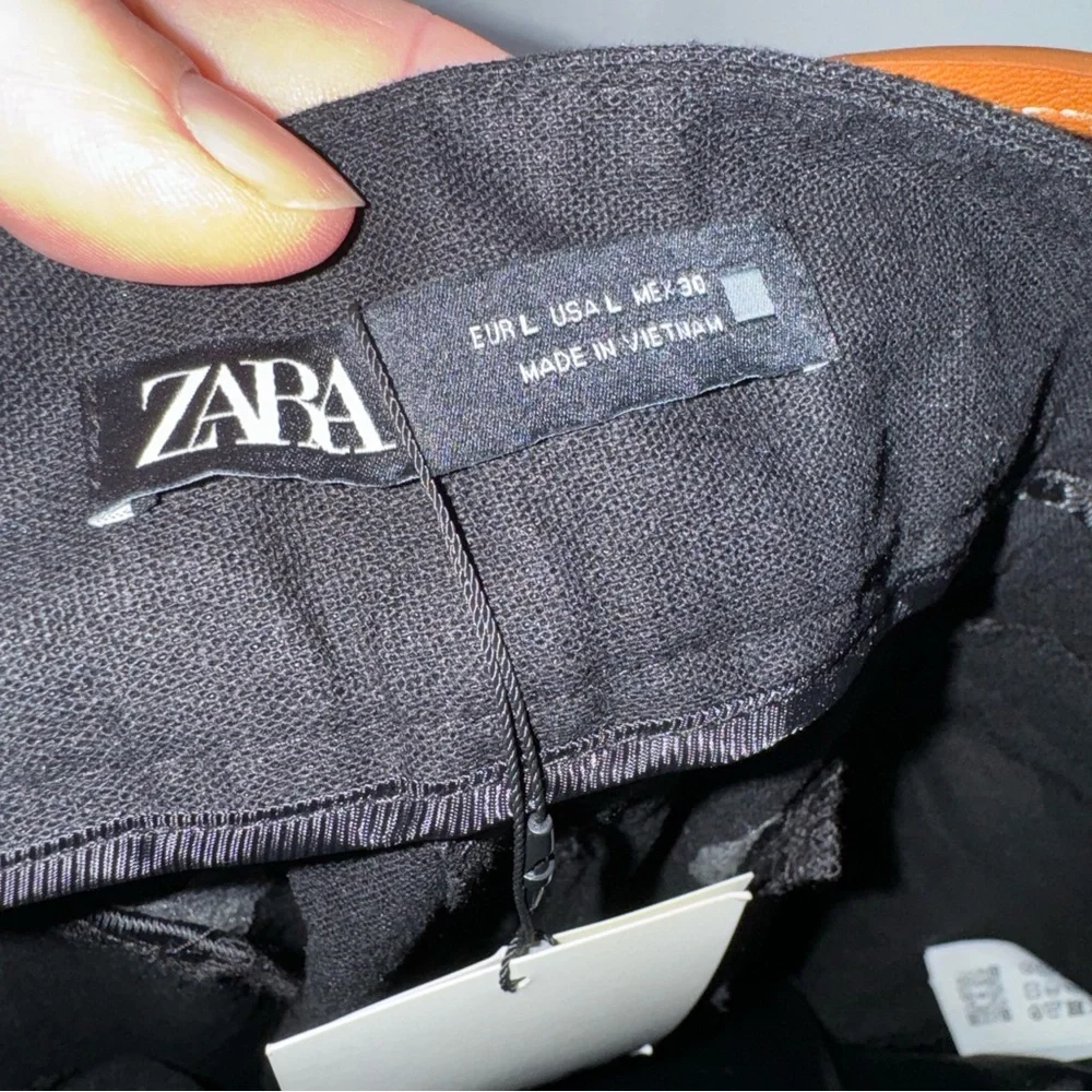 NWT‎ Zara Large Black Linen Blend Wide Leg Pants CP